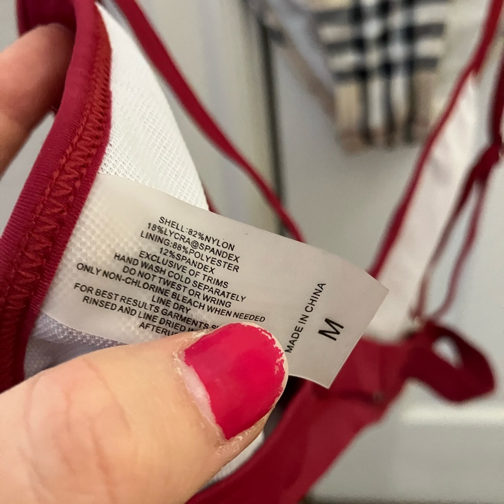 Burberry Beige Nova Check Bikini Bottom with Red Bikini Top - Picture 5 of 13